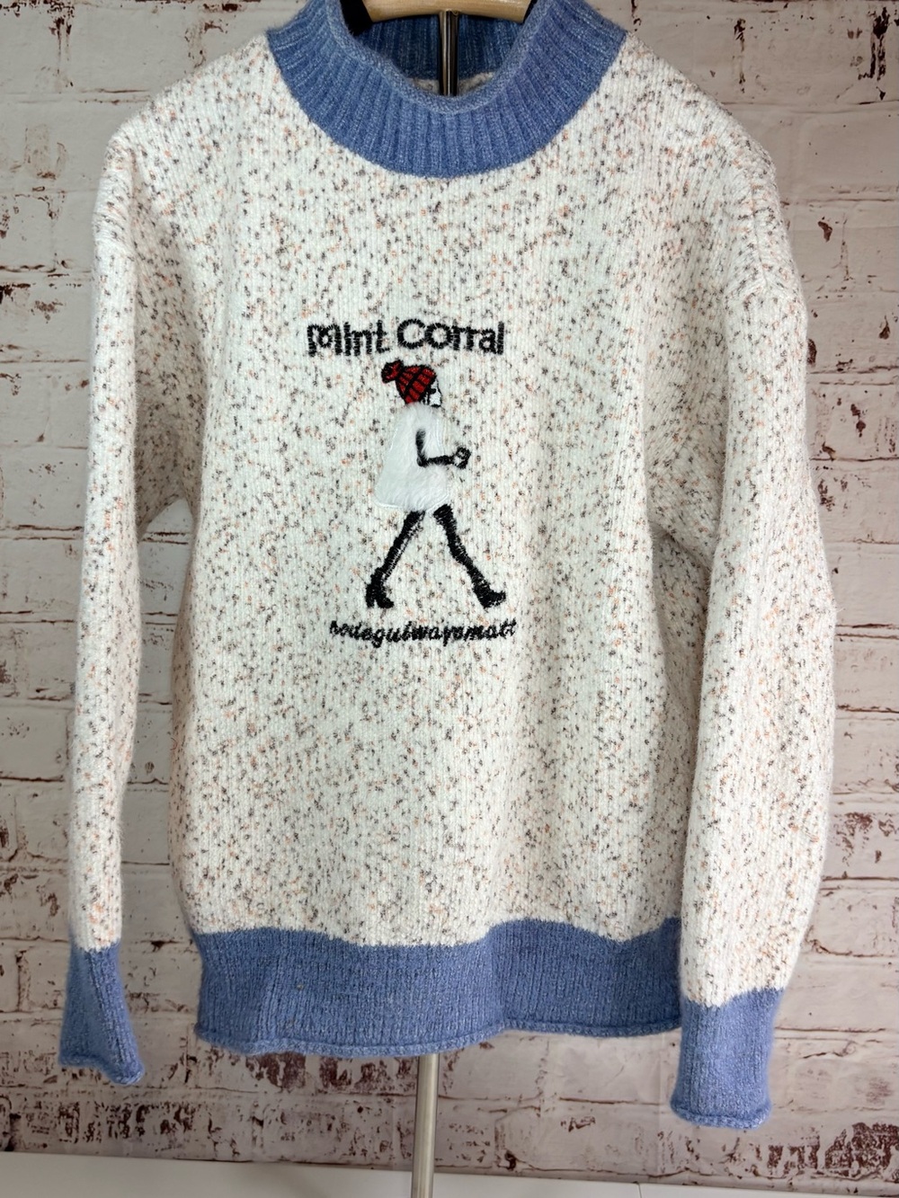 Corral Ivory Speckled Crewneck Sweater with Blue Trim